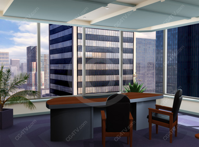 Perspective view of the desk of the corporate office